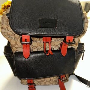 Coach Black and Tan Backpack with Red Details
